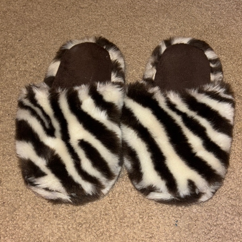 Zebra Print Fuzzy Slippers Pottery Barn